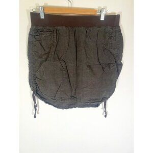 Toad & Co brown linen ruched sides pull-on mini skirt L outdoor festival light